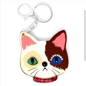 My Love Kitty Cat Compact Mirror Keychain – Rhinestone Eyes